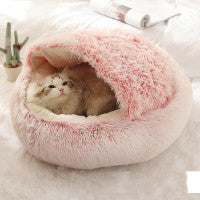 2 In 1 Plush Pet Bed Round Warm Winter Sleeping Nest